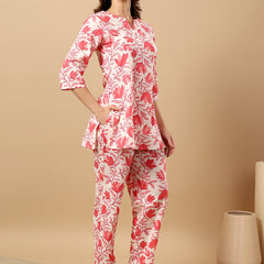 Pure Cotton Printed Kurta Pant Coord Set | Soft Fabric | Elastic Bottom