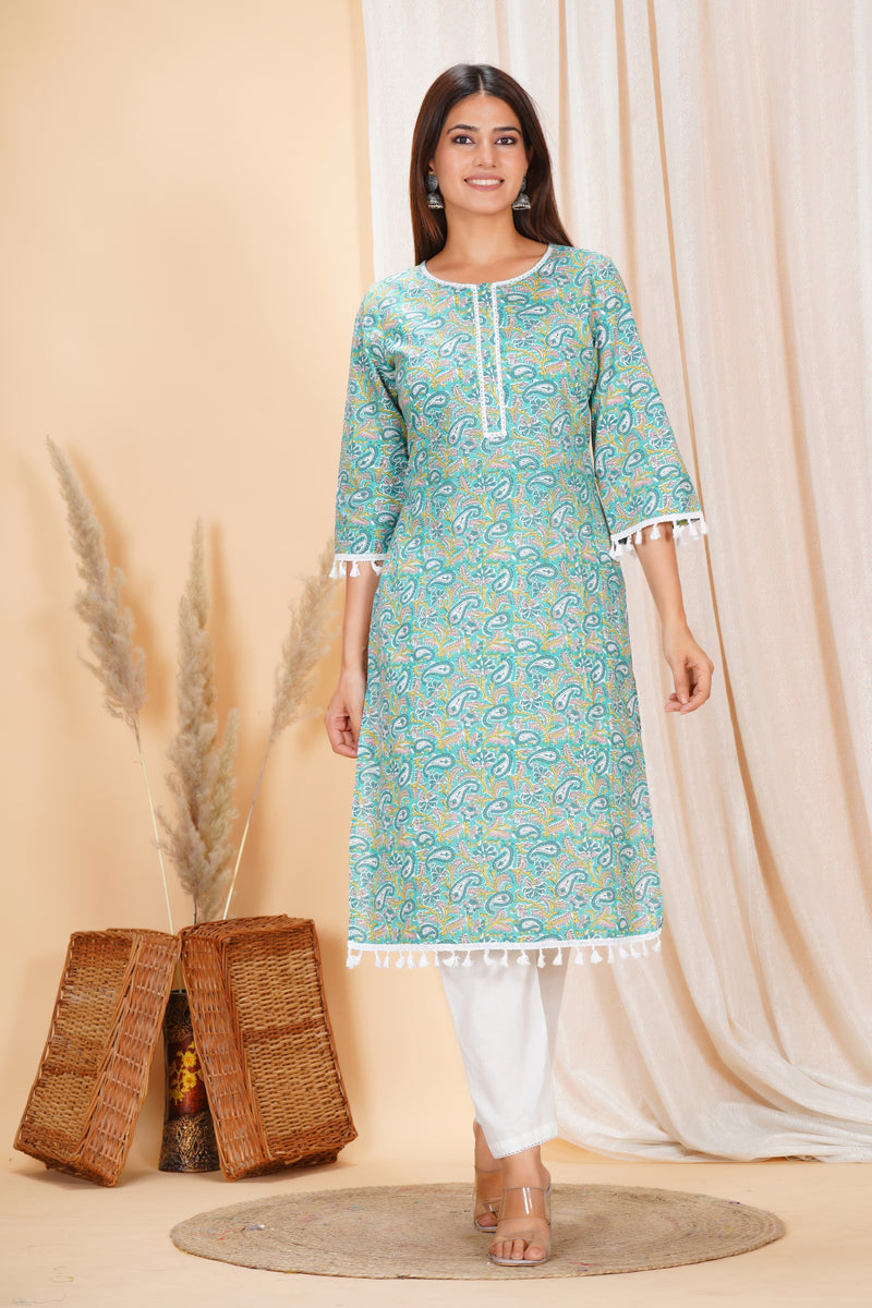 Pure Cotton Printed Kurta Pant Set | Soft Fabric | Elastic Bottom