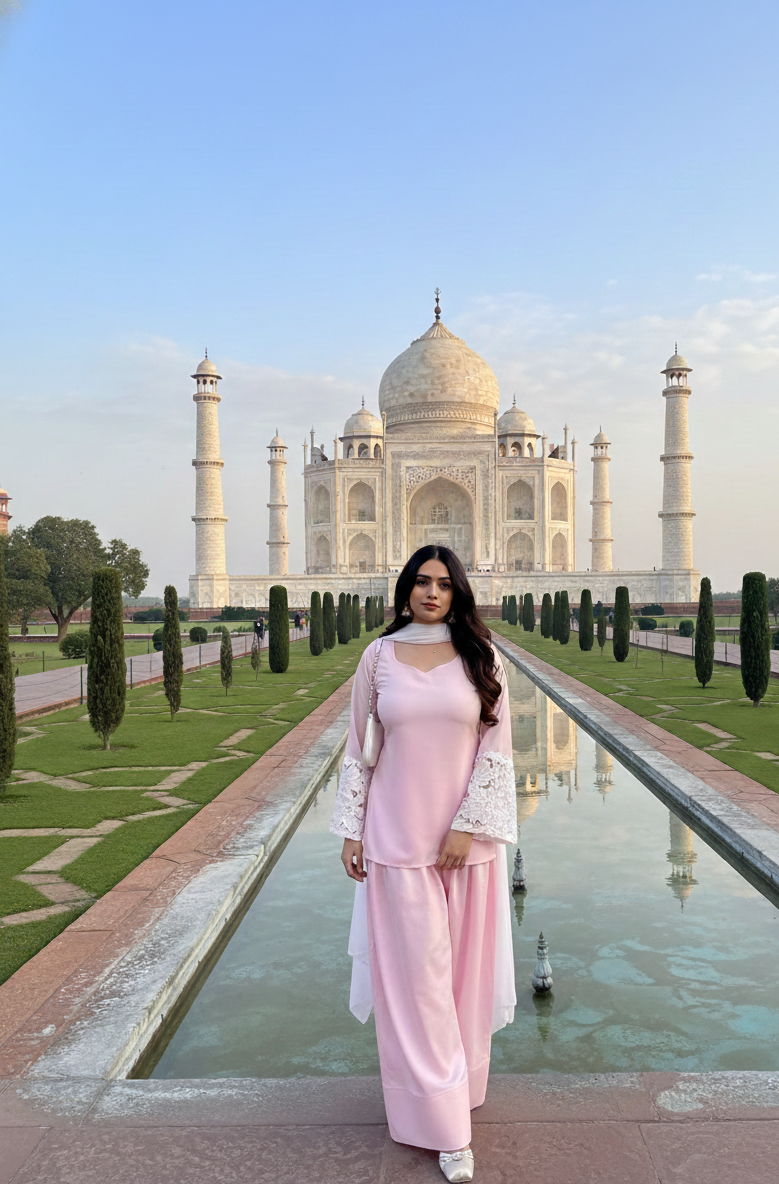 Pink Farshi Kurta Pant with Dupatta Set