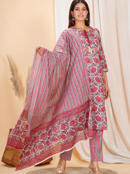 Soft pure cotton printed set with comfy elastic pants, perfect for daily wear and all-day comfort.