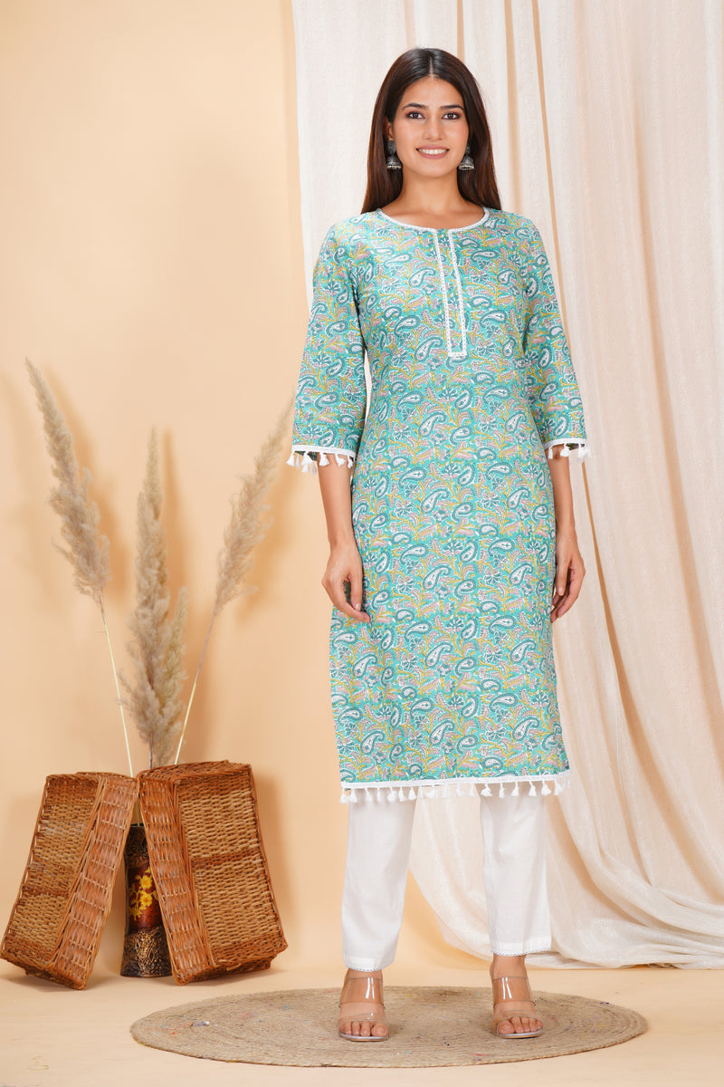 Pure Cotton Printed Kurta Pant Set | Soft Fabric | Elastic Bottom