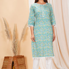 Pure Cotton Printed Kurta Pant Set | Soft Fabric | Elastic Bottom