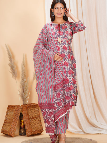 Soft pure cotton printed set with comfy elastic pants, perfect for daily wear and all-day comfort.