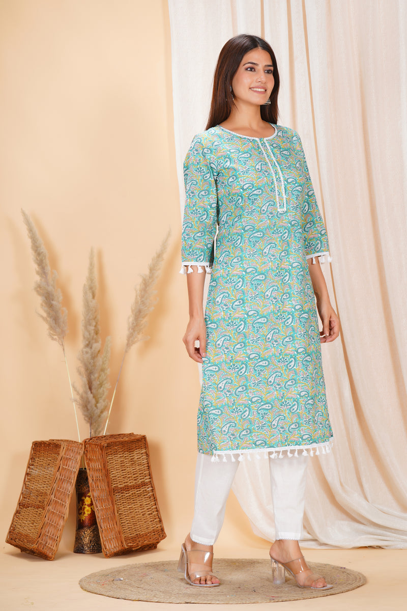 Pure Cotton Printed Kurta Pant Set | Soft Fabric | Elastic Bottom