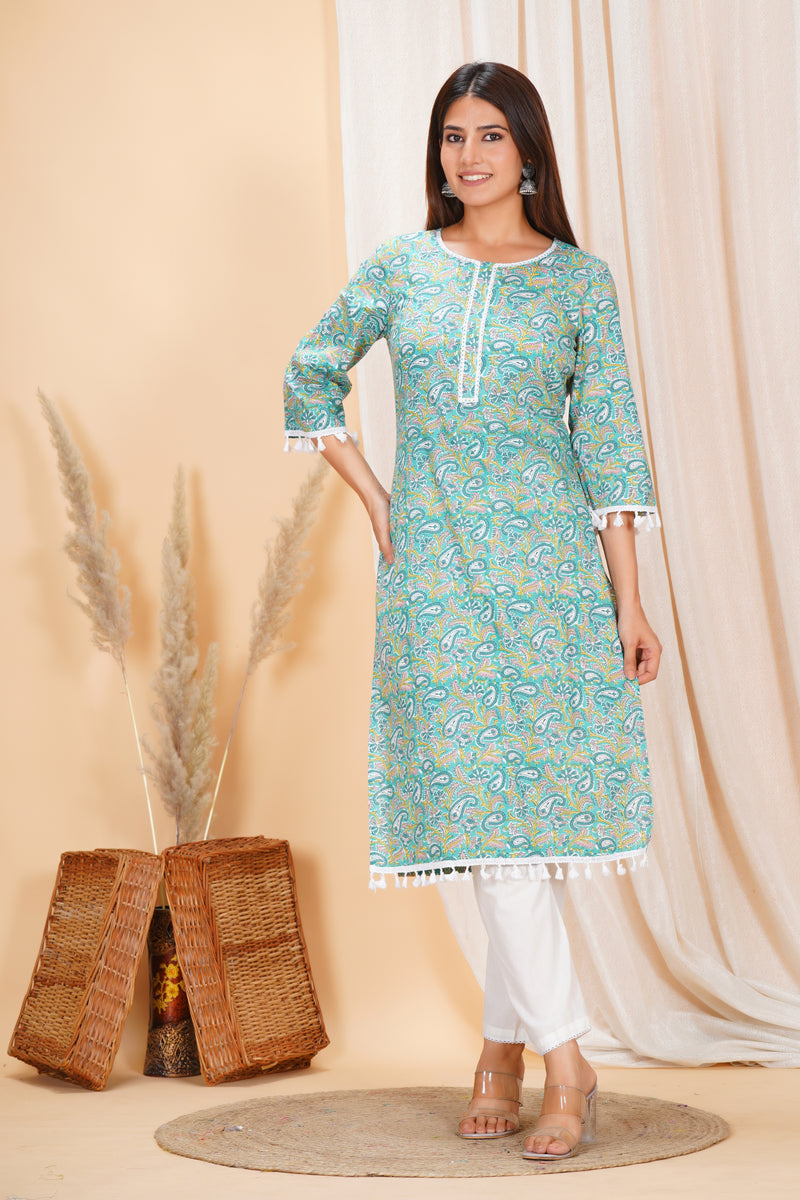 Pure Cotton Printed Kurta Pant Set | Soft Fabric | Elastic Bottom