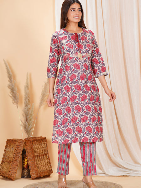Soft pure cotton printed set with comfy elastic pants, perfect for daily wear and all-day comfort.