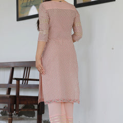 Women Peach Cotton Printed Kurta with Palazzo Set