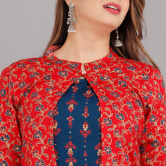 Blue Printed Rayon Flared Dress for Women