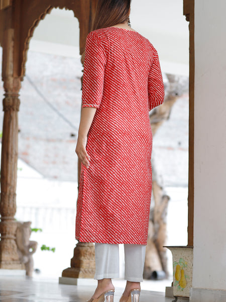 Classic Red Cotton Kurti with Elegant Embroidered Yoke