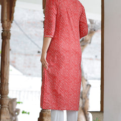 Women Red Cotton Kurta Set