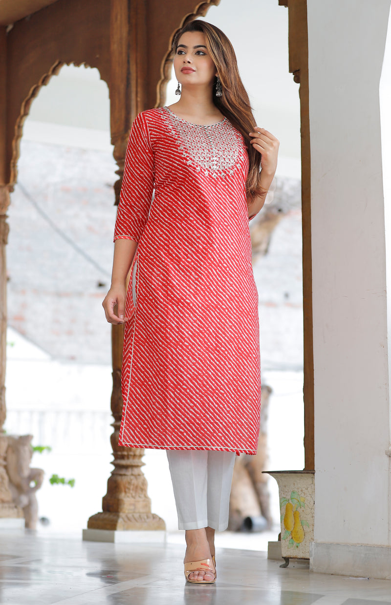 Women Red Cotton Kurta Set