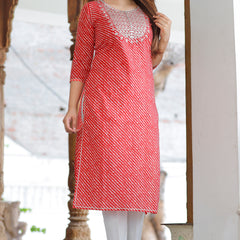 Women Red Cotton Kurta Set
