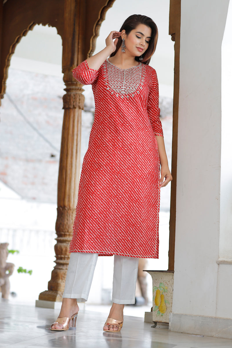 Women Red Cotton Kurta Set
