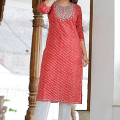 Women Red Cotton Kurta Set