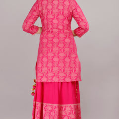Hot Pink Printed Rayon Flared Dress for Women