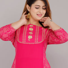 Hot Pink Printed Rayon Flared Dress for Women