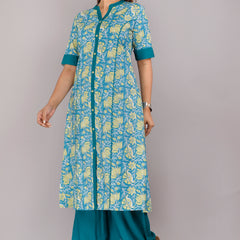 Elegant Blue Floral Printed Kurta Set with Palazzo Pants