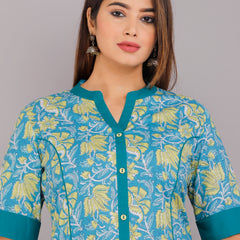Elegant Blue Floral Printed Kurta Set with Palazzo Pants
