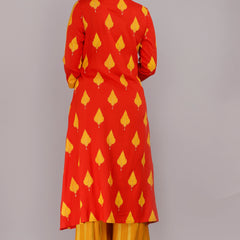 Orange  & Mustard Printed Rayon Kurta Set with Palazzo Pants