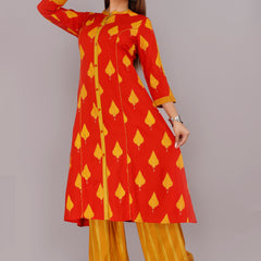 Orange  & Mustard Printed Rayon Kurta Set with Palazzo Pants