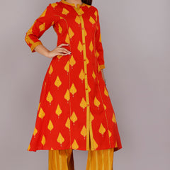 Orange  & Mustard Printed Rayon Kurta Set with Palazzo Pants