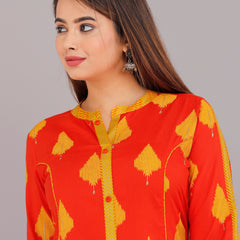 Orange  & Mustard Printed Rayon Kurta Set with Palazzo Pants