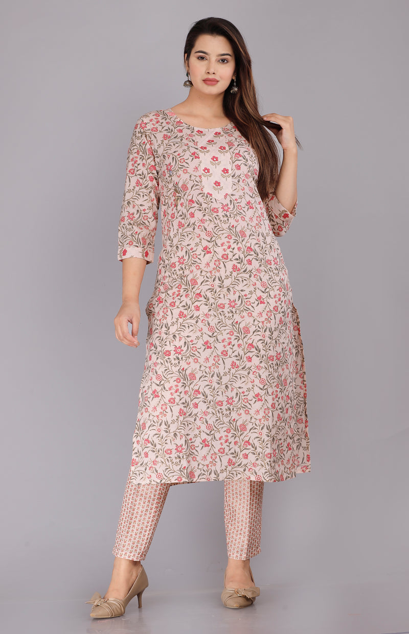 Women Printed Pure Cotton Flared Kurta With Jaket