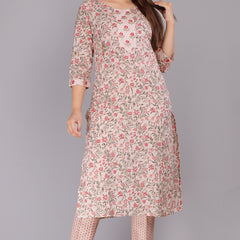 Women Printed Pure Cotton Flared Kurta With Jaket