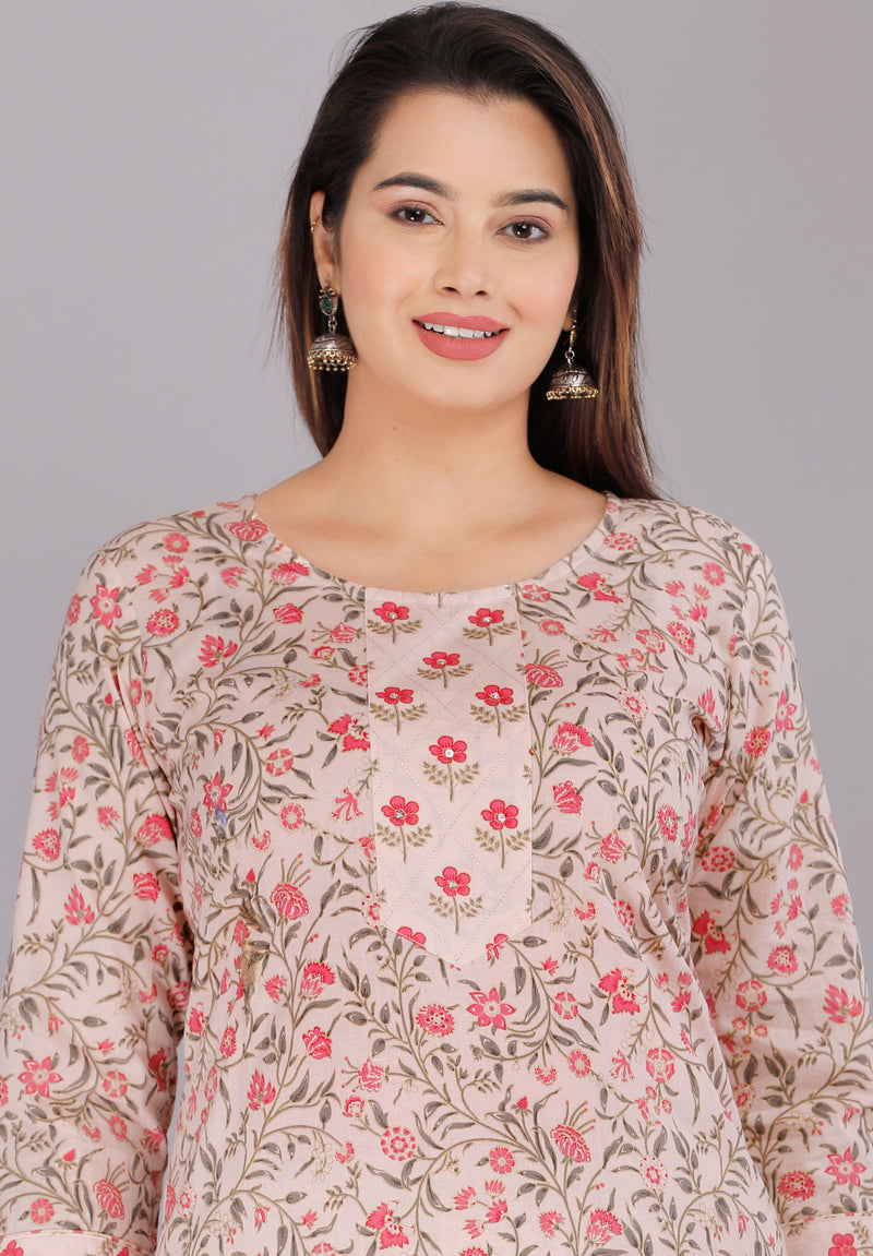 Women Printed Pure Cotton Flared Kurta With Jaket