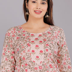 Women Printed Pure Cotton Flared Kurta With Jaket